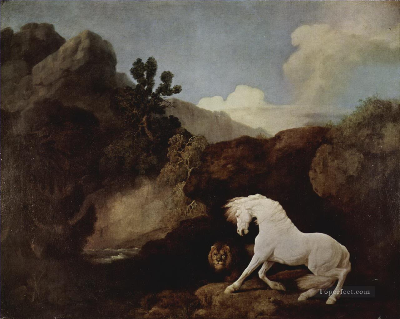 George Stubbs ein Pferd erschreckt von einem Löwen 1770 Ölgemälde